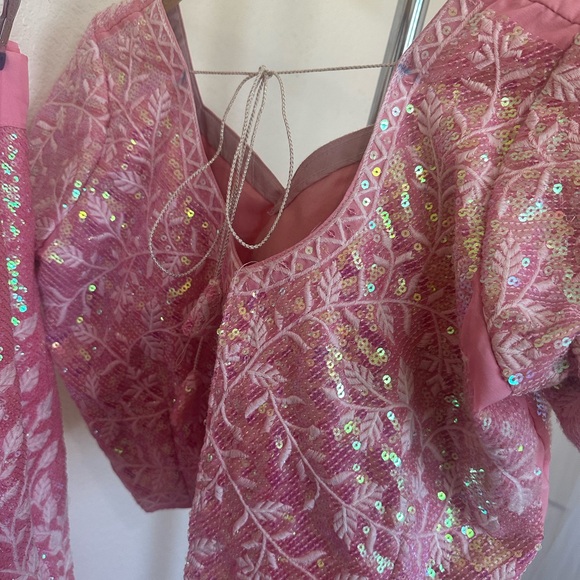 Indian Clothes Sequenced Ghagra Choli with Lace Dupatta Pink - Picture 6 of 8
